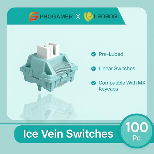 Image of PROGAMER x LEOBOG Ice Vein Linear Mechanical Switches- Ultra-Smooth, Silent, Pre-Lubed, Hot-Swappable, Ideal for Custom Keyboards (100pcs)