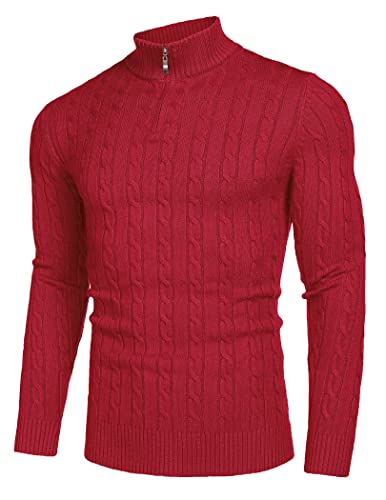 COOFANDY Men's Quarter Zip Sweater Slim Fit Casual Knitted Turtleneck Pullover Mock Neck Polo Sweater4