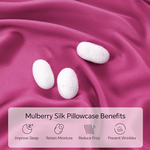 Image of INFIIXSO Silk Pillow Cases 2 Pack Standard Size, Ultra Smooth & Soft Mulberry Silk Pillow Case for Hair and Skin, Breathable Cooling Silk Pillowcase with Hidden Zipper (Hot Pink, 20x26 Inches)