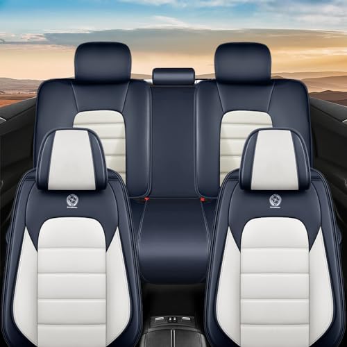 Image of Nappa PU Leather Seat Covers for Ford Bronco Sport 2021-2024,Car Seat Covers Full Set,Waterproof Seat Protectors Auto Seat Covers,Breathable Nonslip Interior Cover Seats for Cars(Blue and White)