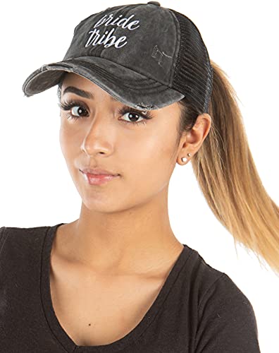 Image of Funky Junque Womens Baseball Cap Dad Hat Ponytail Messy Bun Trucker Ponycap