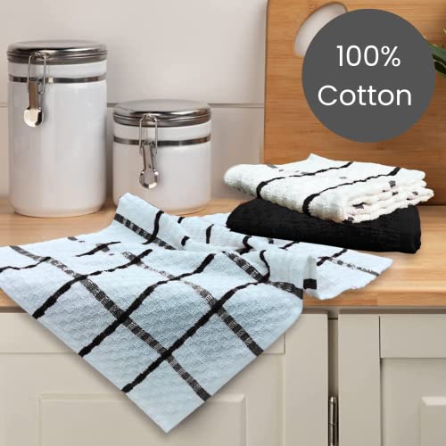 Linen Hub Terry Kitchen Dish Towels For Drying Dishes Set Of 8, Soft Absorbent Tea Towel, Farmhouse Kitchen Towels With Hanging Loop, 100% Cotton Kitchen Towels For Easter, Christmas 15X25 Black White #TOP2