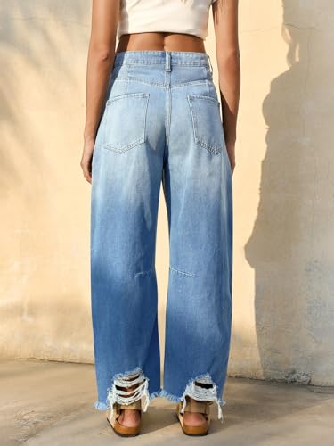 Cicy Bell Womens Baggy Barrel Jeans Cropped Boyfriend Wide Leg Raw Hem Denim Pants3