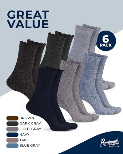 Image of Pembrook Frill Knit Diabetic Socks for Women & Men with Bamboo Viscose - 6 Pairs Non Binding Wide Neuropathy Socks for Women