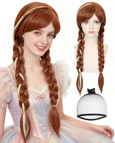JoneTing Brown Braid Wig Princess Wigs for Adult Long Wig with Braids