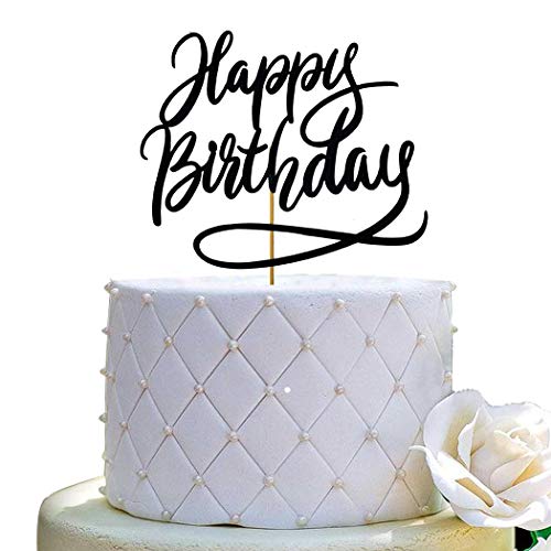 Happy Birthday Cake Topper for Birthday Party Decorations, Double-faced Black Glitter