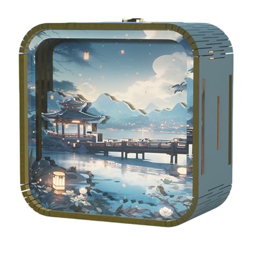 Woodbests Lampada Puzzle 3D in Legno con Luce Notturna LED - Decorazione Casa con Luce Calda e Morbida (Stile Cinese)