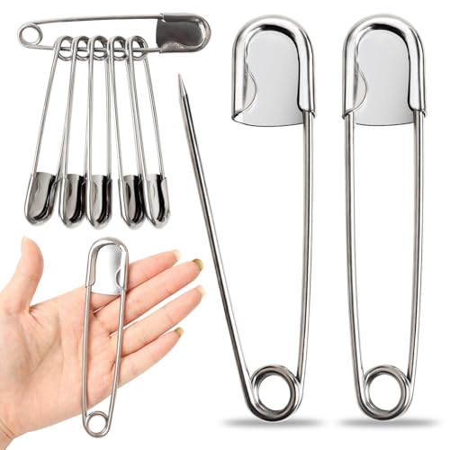 HAPYSHOOP 10 Pcs 5 Inch Large Safety Pins Stainless Steel Safety Pins Heavy Duty Strong Laundry Pins for Fashion, Sewing, Quilting, Blankets, Heavy Laundry, Crafts and Decorations (Silver)