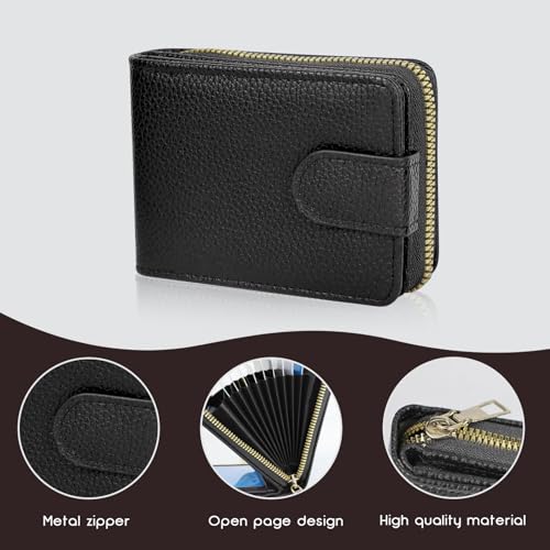Men's Wallets with 4 Transparent Windows, 9 Card Slots, and 2 Cash Compartments, Card Holder Wallet with Zipper and Buckle for ID Card, Driver's License, and Photo (Black)4