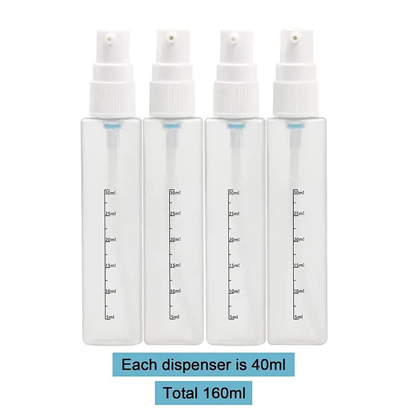 Image of Lazer 4 in 1 Travel Size Refillable Dispenser Bottle Set | PET Pump Leak-Proof Plastic Containers for Shampoo, Lotion, Cosmetic Liquids | Compact & Portable Travel Toiletries Storage Organizer