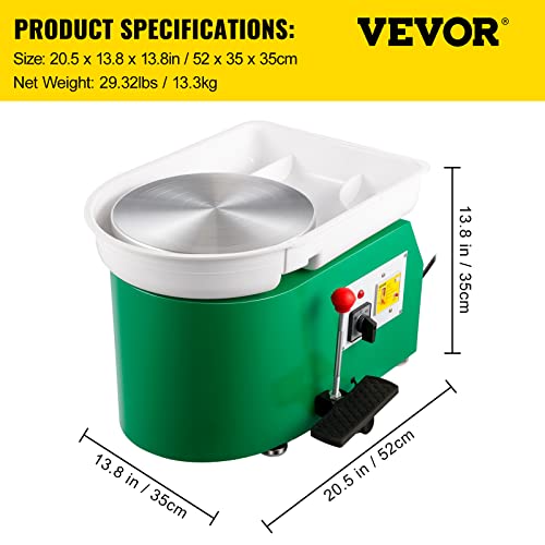 Image of VEVOR Pottery Wheel for Adults, 11in Forming Machine, Adjustable 60-300RPM Speed, Handle & Foot Speed Control, ABS Detachable Basin 18pcs Sculpting Tools Kit for Beginners, 350W Green