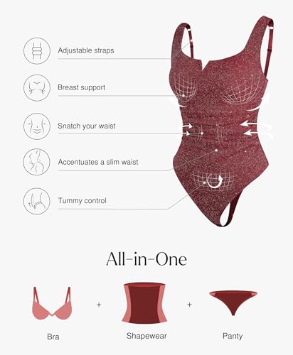 Image of Popilush Sparkly Tops for Women - Square Neck Shapewear Bodysuit Tummy Control Sleeveless Body suit Going Out Tank Tops