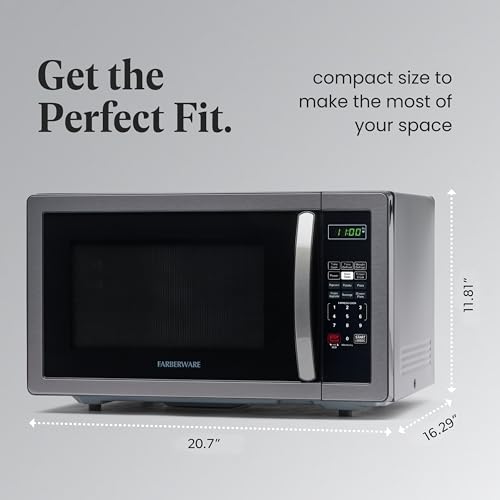 Farberware Countertop Microwave 1000 Watts, 1.1 cu ft - Microwave Oven With LED Lighting and Child Lock - Perfect for Apartments and Dorms - Easy Clean Black Stainless Steel