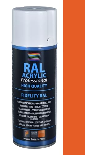 FAREN RAL ACRYLIC, Vernice spray Acrilica 100%, Smalto FIDELITY RAL, Colori Brillanti a Rapida Essiccazione, 400ml (1, RAL 2004 ARANCIO PURO)