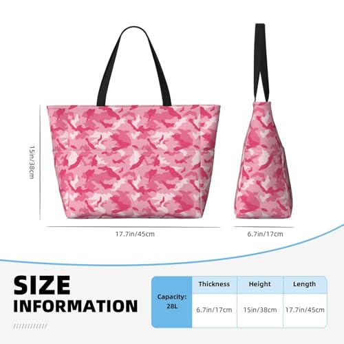 Large Beach Bags Water-resistant Sandproof - Pink Camouflage Cute Beach Tote Bags for Women with Zipper2