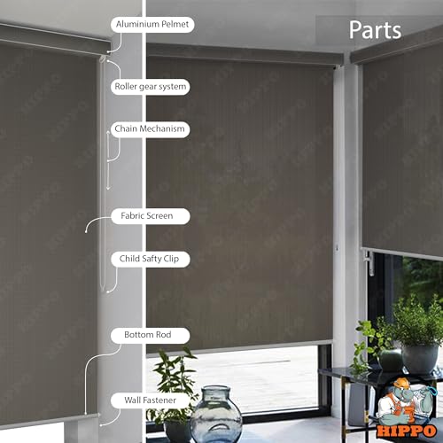 Image of HIPPO Outdoor HDPE Roller Blind Curtain - 95% Sun & UV Protection,reathable Airflow Design, Light Filtering Corded Roll-Up Shade for Balcony & Outdoor Spaces (Desert-Storm, 3FTX8FT)