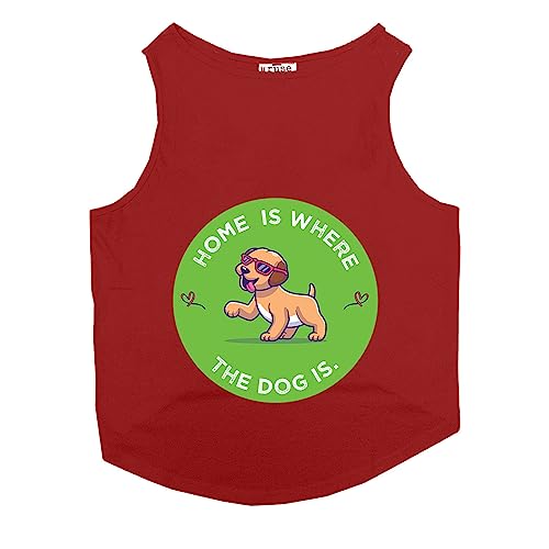 Image of Ruse Home is Where the Dog is Printed Dog Round Neck Sleeveless Vest Tank T-Shirt /Tees Apparel /Clothes /Tees Gift for Dogs (Red /L (Desi /Stray, Doberman etc.)