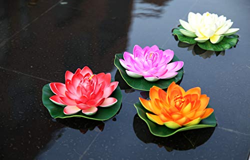 image for NAVAdeal 4PCS 7 Inch Artificial Floating Foam Lotus Flowers for Pool, 