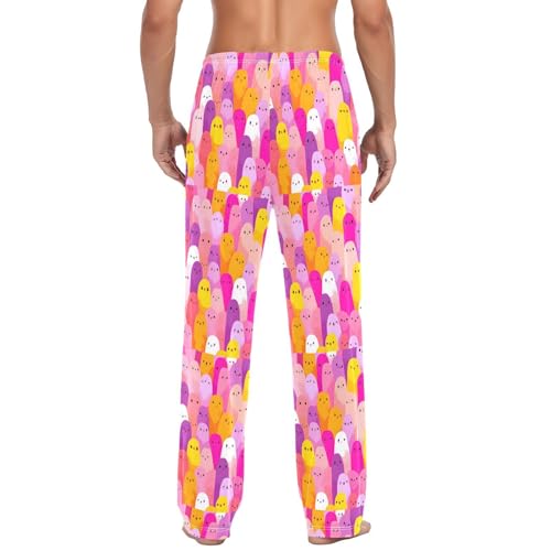 Colorful Spirits Patern Men's Cotton Pajama Pants with Pockets and Drawstring Comfortable and Stylish,S3
