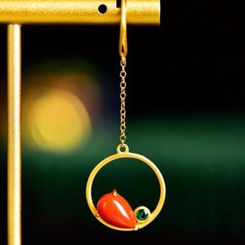 Boucles d'oreilles Jade rouge naturel et argent S925 pour femme