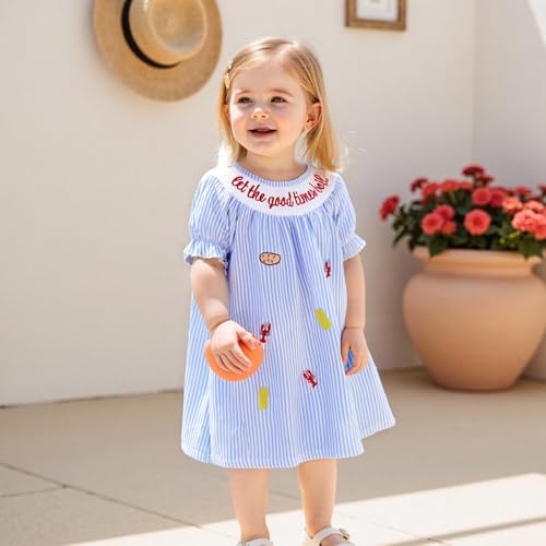 Toddler Baby Girl Crawfish Outfit Smocked Dresses Crab Fish Lobster Dress Cute Little Girls Summer Clothes2