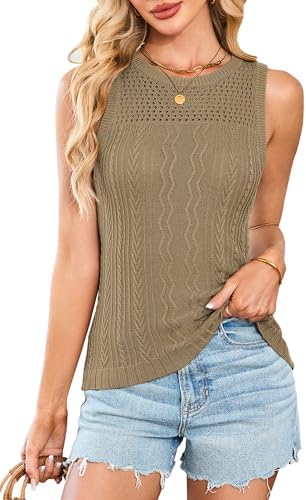 Cakulo Summer Crochet Tank Tops for Women 2025 Sleeveless Ribbed Cable Knit Crew Neck Spring Sweater Vest Top