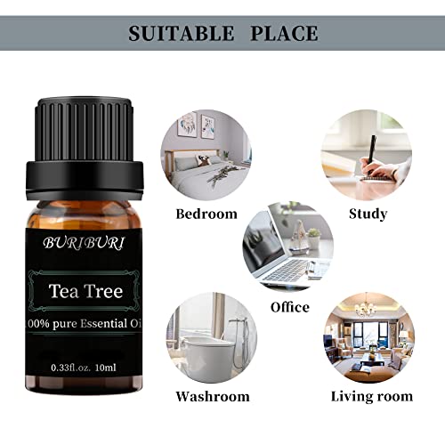 Image of BURIBURI Tea Tree Essential Oil, 100% Pure, Undiluted, Natural Tea Tree Oil Aromatherapy Essential Oils 10ml for Diffuser, Massage