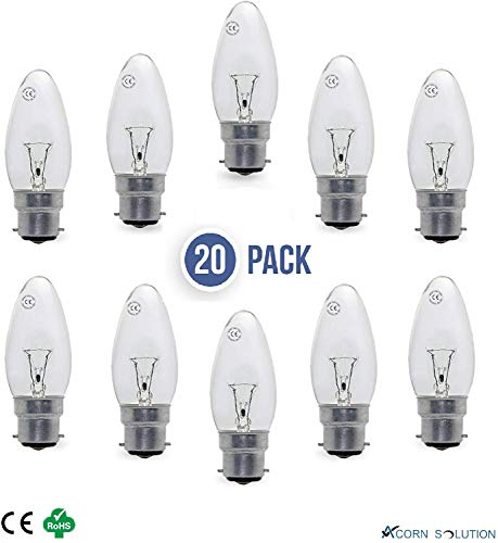 AcornSolution - Bombilla de bayoneta (25 W, 240 V, B22, transparente, 20 unidades) [Clase energética E]
