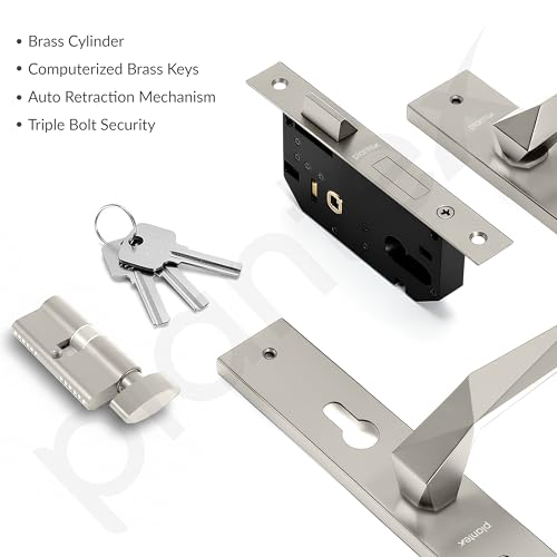 Image of Plantex Heavy-Duty Door Handle Lock Set / 6-Lever Lock Mechanism with 3 Years of Warranty /Mortise Door Lock with 3 Keys - (8129-Satin White)