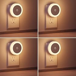 Briignite LED Baby Night Lights Plug into Wall [4Pack], Nightlight with Light Sensors for Kids Room, Bathroom Stair Lights, Hallway Light, Warm White