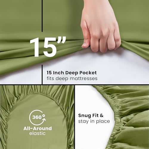 Image of Utopia Bedding Queen Fitted Sheet - Bottom Sheet - Deep Pocket - Soft Microfiber - Shrinkage and Fade Resistant-Easy Care -1 Fitted Sheet Only (Olive)