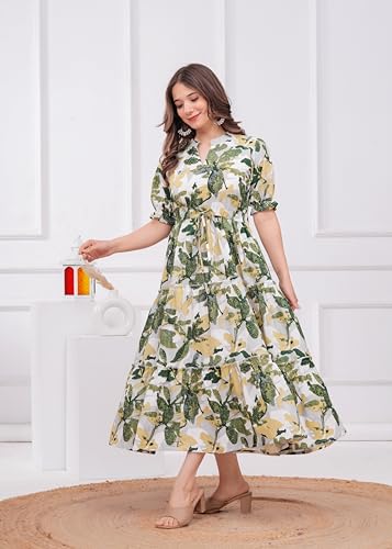 Image of Women's Floral Print Anarkali Kurti | Flared Long Maxi Kurta in Soft Cotton Fabric | Elegant Ethnic Wear for Casual & Festive Use | Anarkali Gown for Girls | 48 inch Length