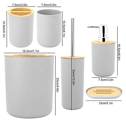 Badezimmer Set, 6-teiliges modernes Badaccessoires Toiletten-Bad-Zubehör WC-Kit Seifenspender Zahnbürstenhalter Seifenschale Becher Toilettenbürstenhalter-Ersatz Mülleimer Grau: