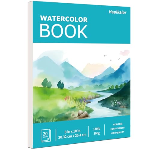 Hapikalor 8x10 Watercolor Paper Pad 1-Pack 140lb/300gsm Artist Painting Drawing Paper Book Art Supplies for Adults Kids Watercolors Watercolor Paint Set Sketchbook Journal Teal