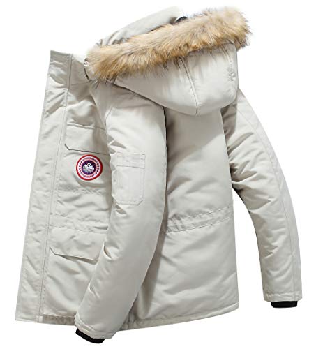 YYZYY Herren Winterjacke Pelzkragen Mit Kapuze Warme Winter Mäntel Jacken Fell Pelzmantel Winterparka Übergangsjacke Abnehmbare Kapuze (Weiß,M)