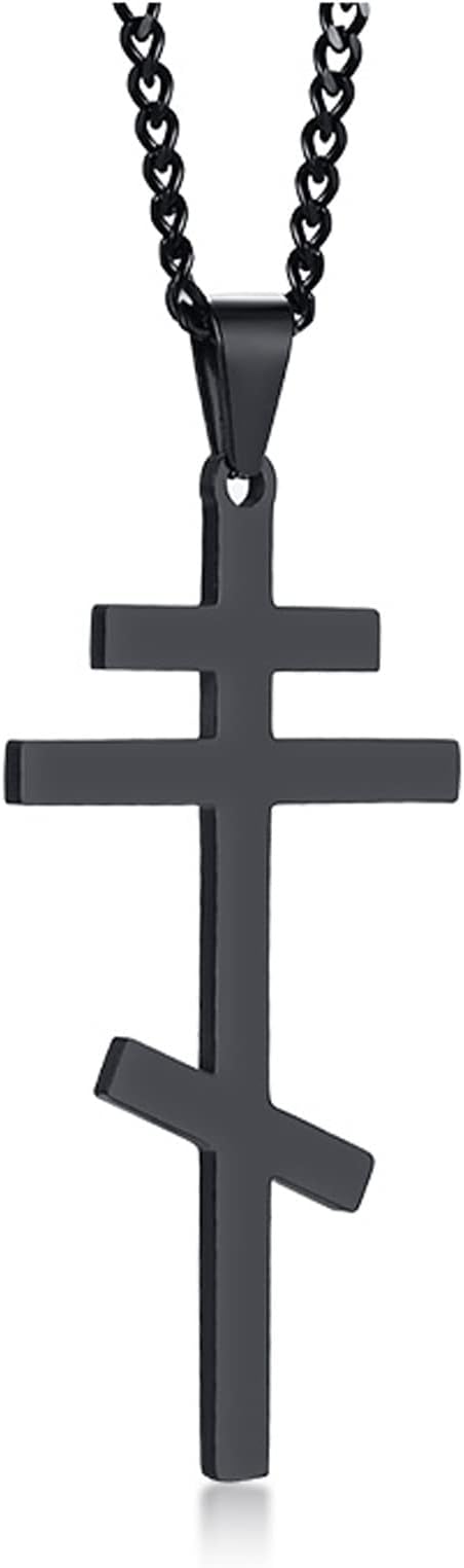 Stainless Steel Religious Russian Orthodox Cross Pendant Necklace for Men Women