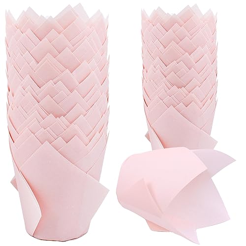 Image of 150 Pieces Tulip Cupcake Muffin Liners Paper Baking Cups Greaseproof Cupcake Wrappers for Birthday Wedding Party Baby Showers Catering Restaurants(Pink)