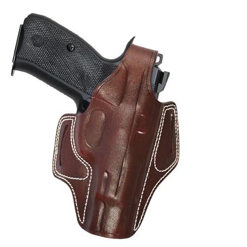 YT HOBBY Handmade Leather OWB Carry Two Slot Thumb Break Gun Holster for CZ 75 (Dark Brown - Right Hand)