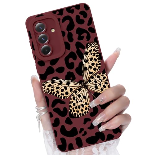 CASBST for Galaxy A36 5G Phone Case, Leopard Butterfly Pattern, Wine Red