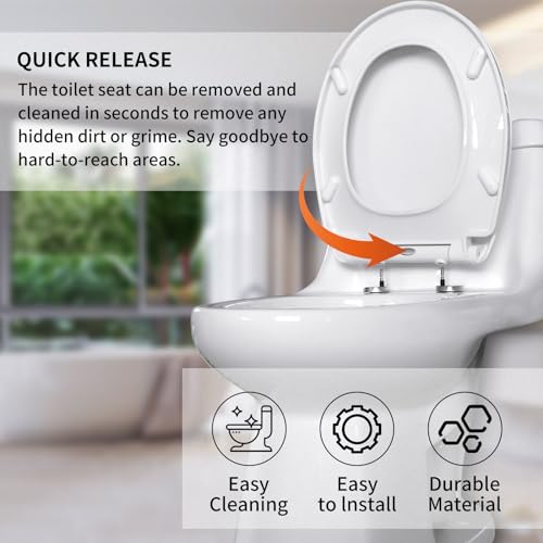 Meaferks MPTS0103 Round Toilet Seat, Soft-Close Toilet Seat, Non-Slip Seat Bumpers, Quick Release Toilet Seat Hinges Easy Clean thumb #2