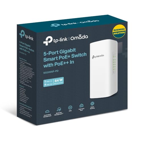 Image of TP-Link Omada SG2005P-PD | 5 Port Outdoor PoE Passthrough Gigabit Ethernet Switch | 1 PoE++ in@90W, 4 PoE+ Out Up to 64W | IP55, Static Routing, Access Control List, QoS, VLAN | PoE Powered ONLY