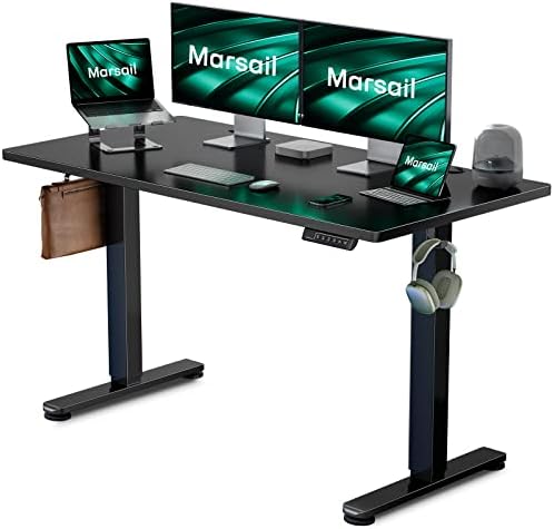 Marsail Electric Standing Desk Adjustable Height, 55 * 24 Inch Sit Stand up Desk for Home Office Furniture Computer Desk with 4 Memory Presets, Headphone Hook