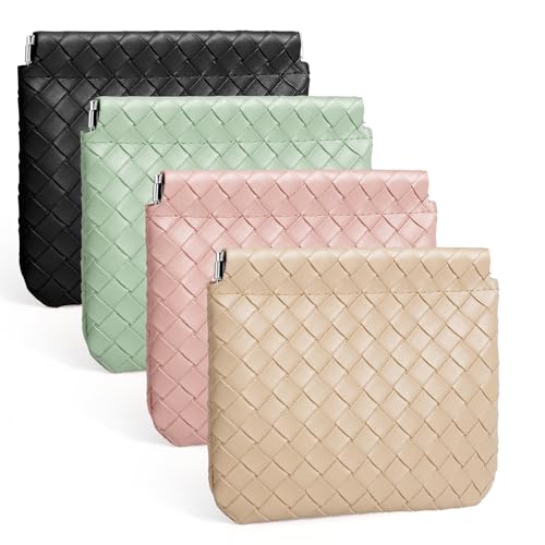 Image of BUSOHA Small Makeup Bag for Purse, Mini Portable Cosmetic Bags for Women, Coin Purse Lipstick Cosmetic Accessories Organizer, Small Travel Kit Storage Pouch, 4pcs Weave Makeup Bag, AB7148, 4pcs