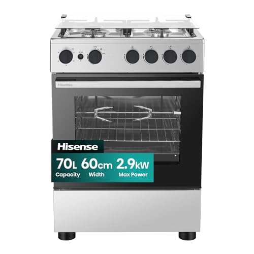 Hisense HFG60422RX 60 * 52cm Full Gas Cooking Range Cast Iron Pan Support Seal Burners Aut Ignition Flame Failure Protection 70 L Oven with Enamel Interior
