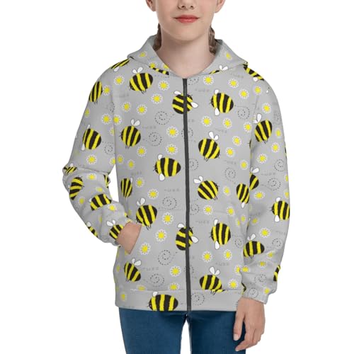 Cheerful Bumble Bees and Daisies Kids Pullover Hoodies Boys Zip Up Sweatshirts Girls Athletic Clothes with Pocket3