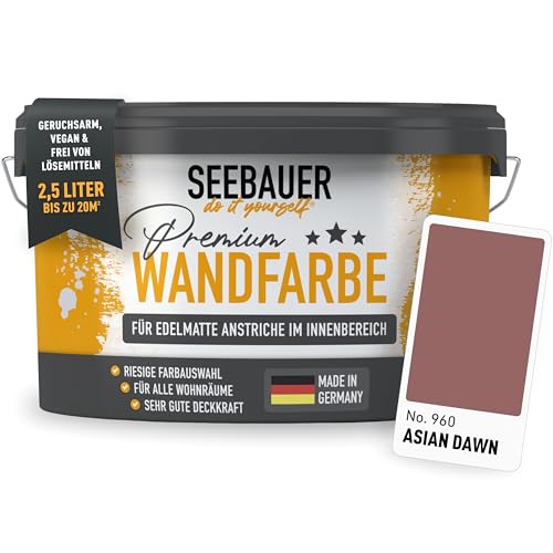 SEEBAUER diy Wandfarbe Lila 2,5L für Innen (No. 960 Asian Dawn) Edelmatte lila Innenfarbe - Violetttöne sehr hohe Deckkraft - Matt, Abwaschbar und Tropffrei