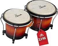 XDrum PERC Bongos Club Weinrot - 2 Trommeln mit 6\ und 7\ - Bongotrommeln mit stimmbaren Naturfellen und Stimmschlüssel - Holztrommeln Vintage Sunburst