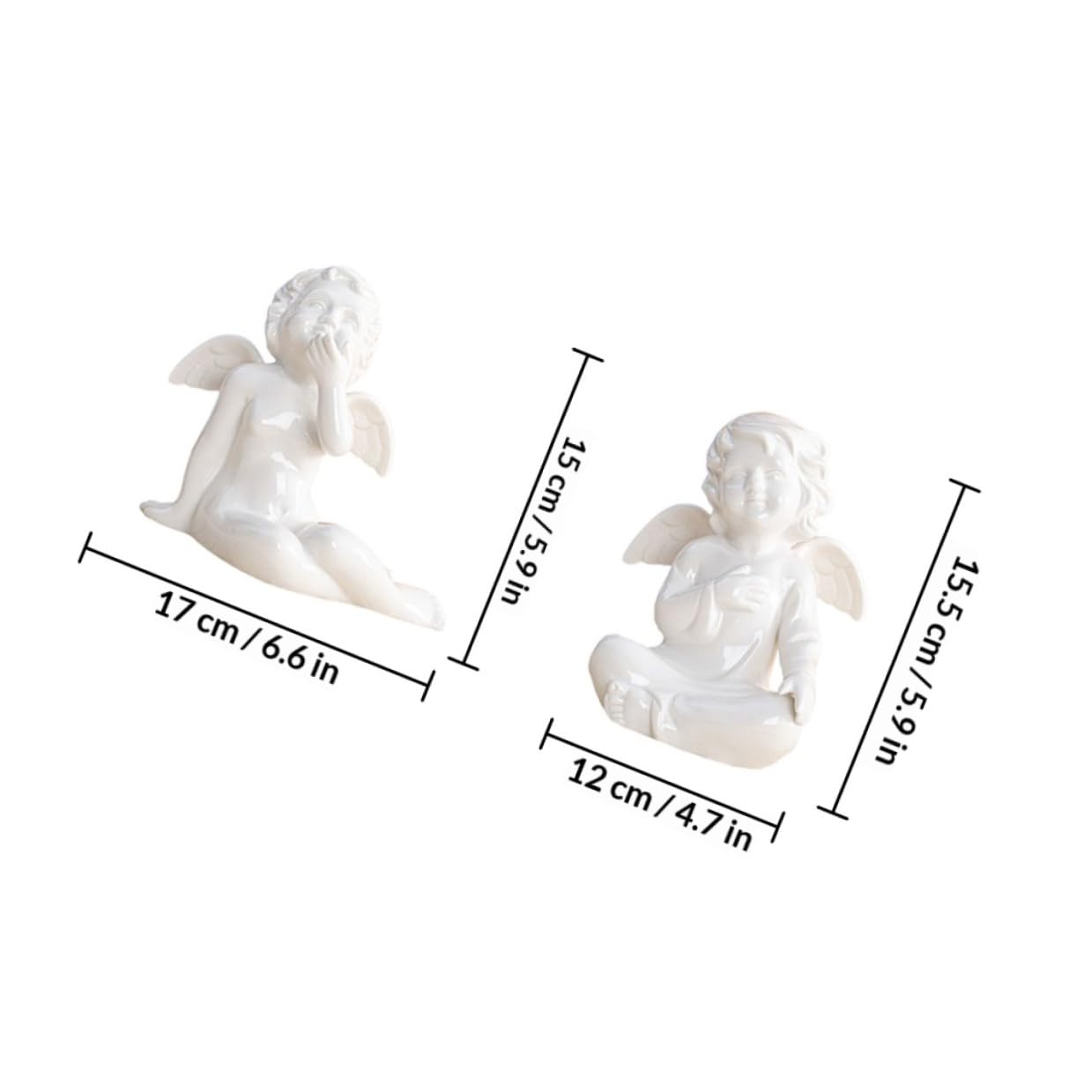 DOITOOL Keramik Engelsfiguren 2 Stück für Tischdeko Stabile Engelstatue in Weiß Dekoratives Kunsthandwerk für Hochzeitsfeier und Heimdekoration