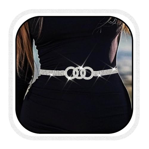 COSYDAYS Sparkly Rhinestone Chain Belts Silver Diamond Dress Belt Bling Waist Accessories for Women