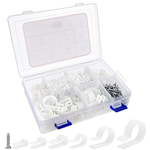 Belle Vous 271 Piezas Clips para Cables - Sujeta Cables Variados de Nailon en 6 Tamaños - Abrazaderas Blancas Ordenar Cables con Tornillos - Bridas Cables Eléctricos y Alambres con Tornillos